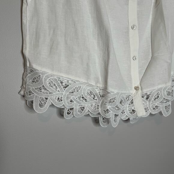 American Eagle White Lace Cutout Button Up Shirt Cotton Linen Women Small NWT - Picture 4 of 9
